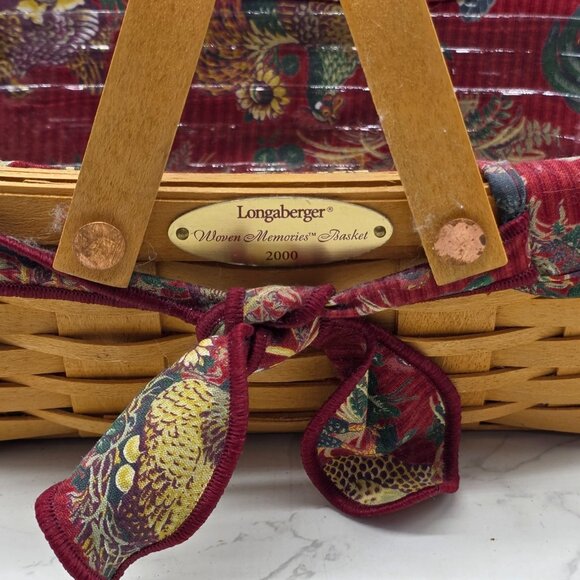 Longaberger 2000 Red Woven Memories Basket Protector Liner Country Chickens NEW - Picture 2 of 10